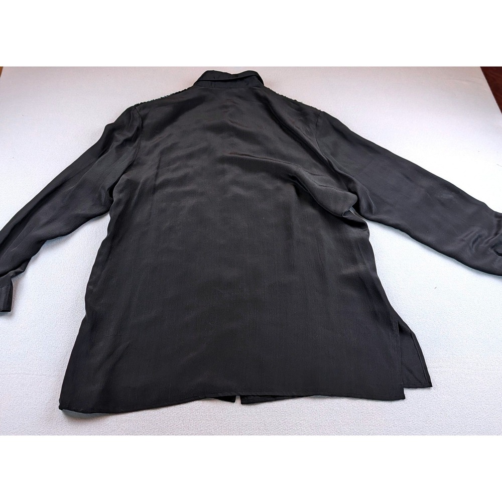 Diane Gilman Silk Sequin Blouse Black Iridescent Button Down Long Sleeve Large - Picture 8 of 8